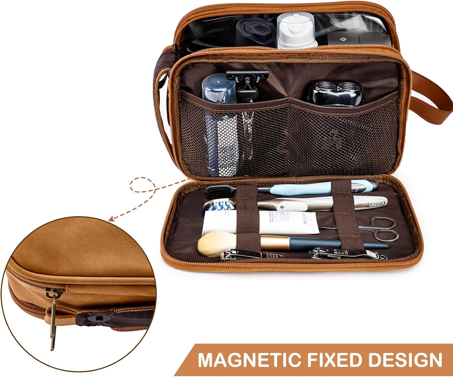 BAGSPRITE Toiletry Bag for Men， Travel Bag for Toiletries， Mens Toiletry Bag Shaving Dopp Kit Organizer， Large Water-resistant Travel Bathroom Bag for Traveling， Black/Brown - Image 3